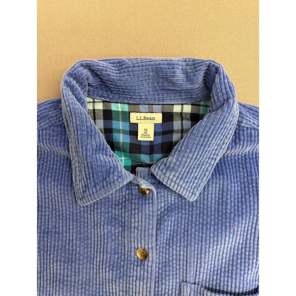 LL Bean Womens Corduroy Button Down Shirt M Blue Flannel Lined Long Sleeve 1351 - Picture 3 of 7